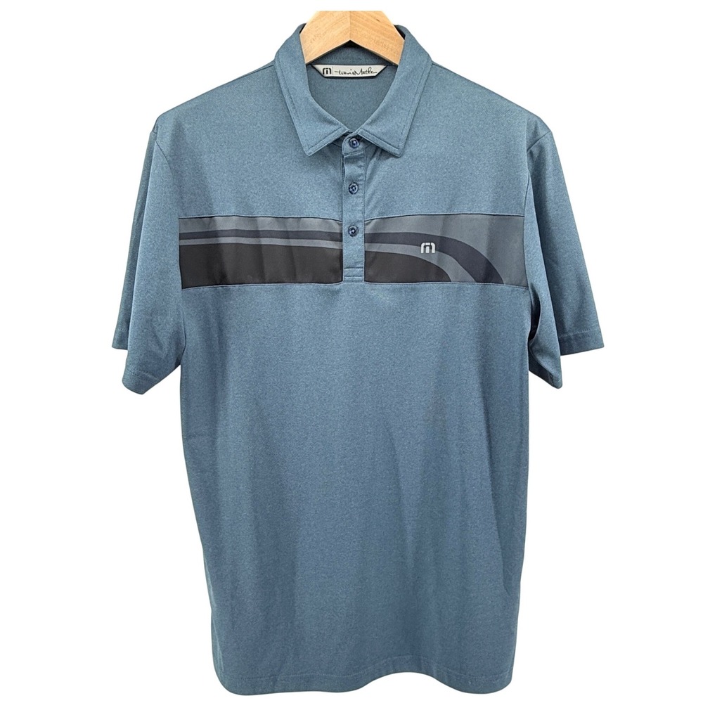 Travis Mathew Golf Polo Shirt preppy Striped Performance‎ Casual Blue Large
